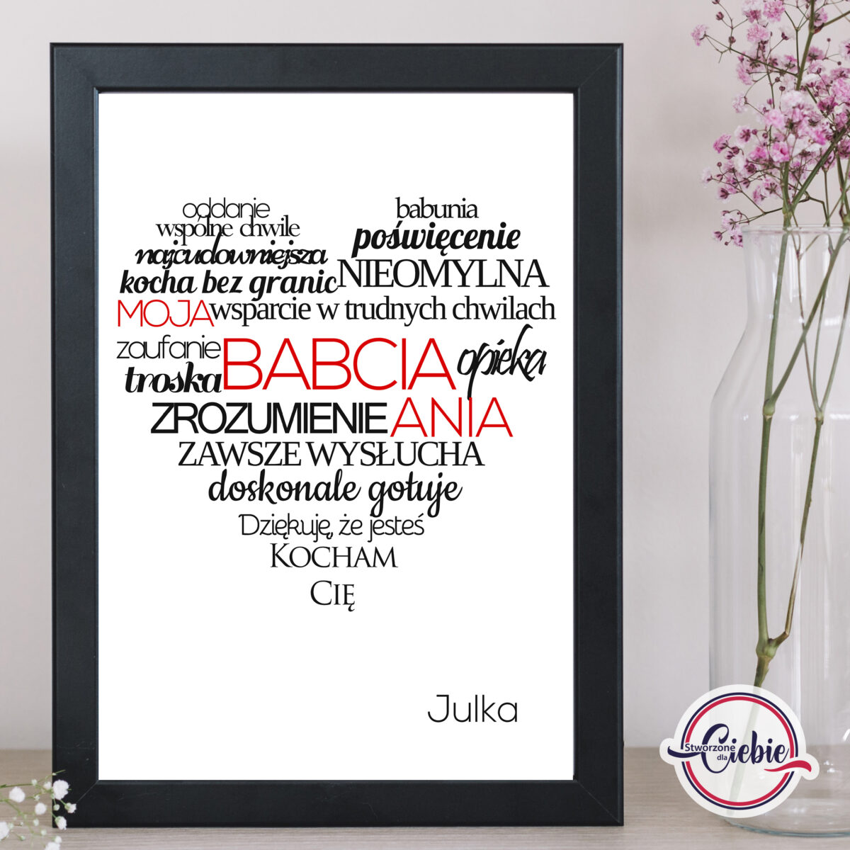 Serce z napisami dla Babci