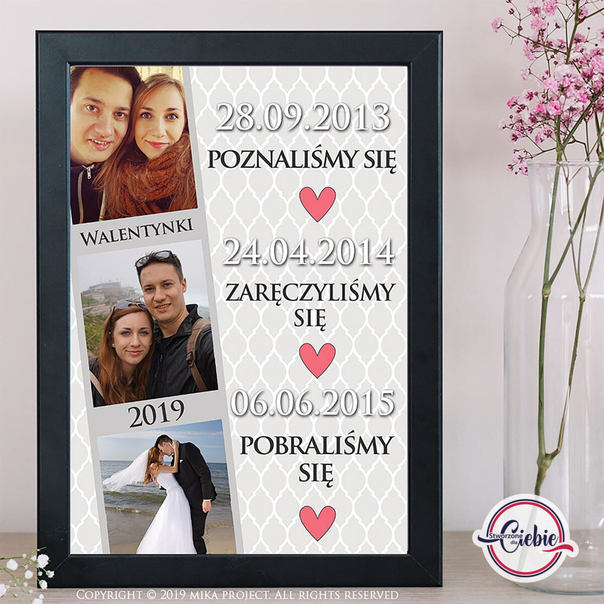 Trzy zdjęcia + daty (szary)