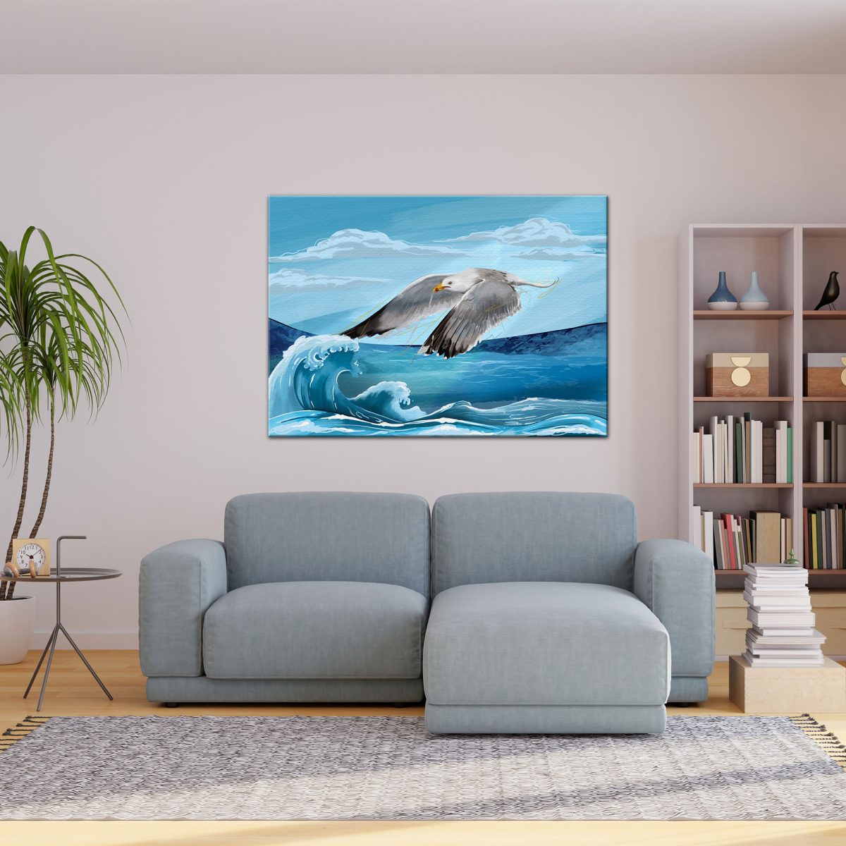 Ilustracja drukowana na płótnie • Mewa na morzu