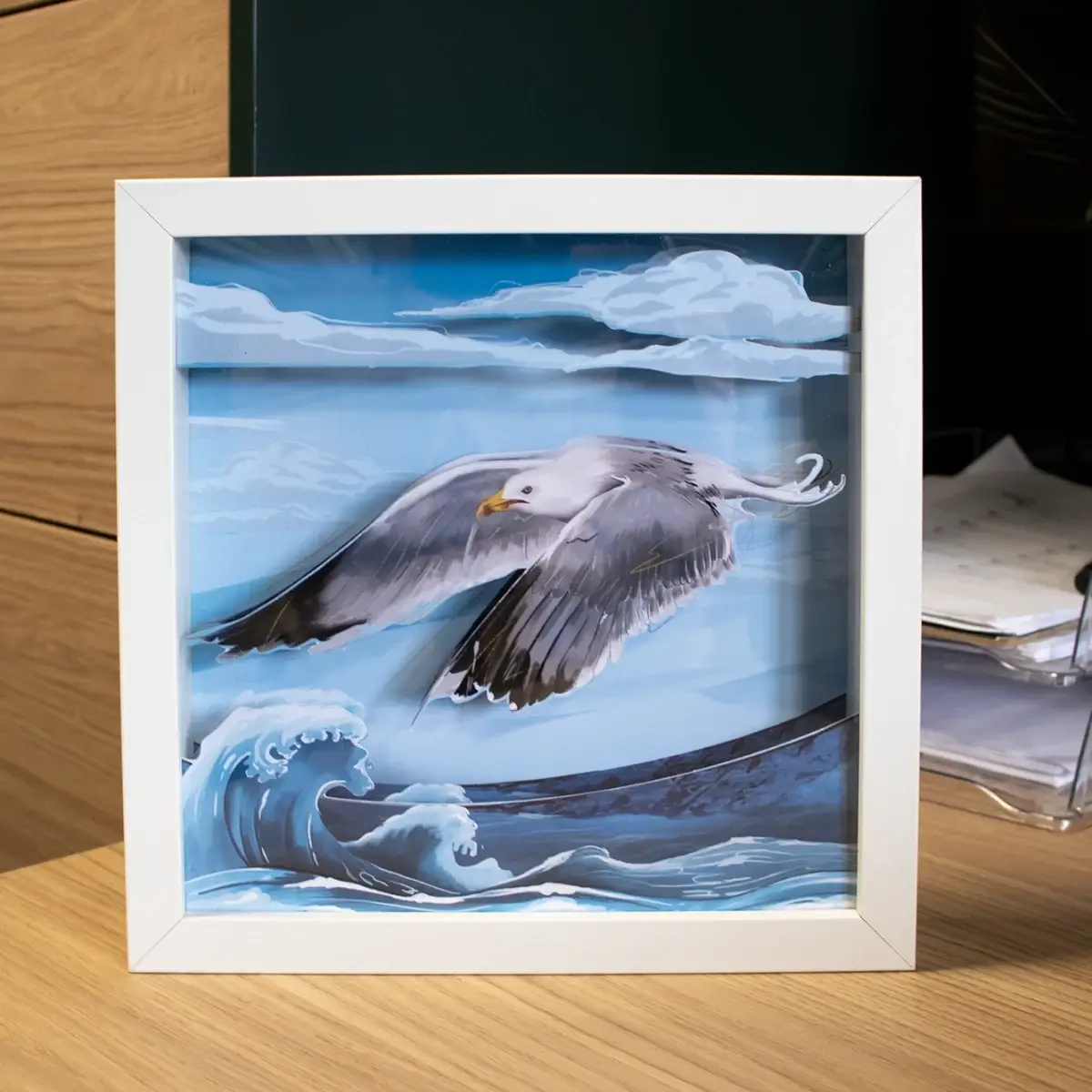 Ilustracja 25 x 25 cm • Mewa na morzu